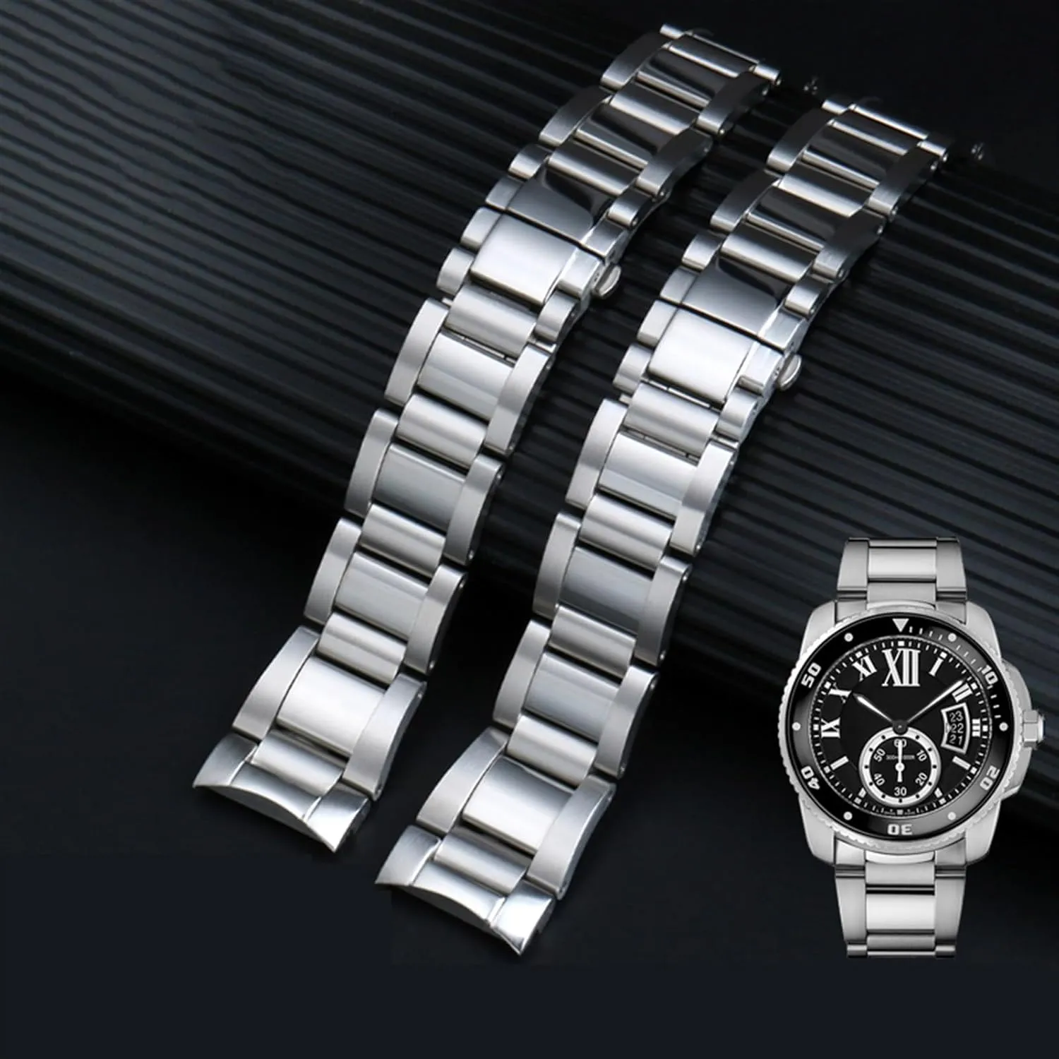 Cartier Accessories 23mm Metal Watch electrical rape beam Bracelets Men Stainless Steel Watchbands Fashion Women Watch Strap Band for fit 