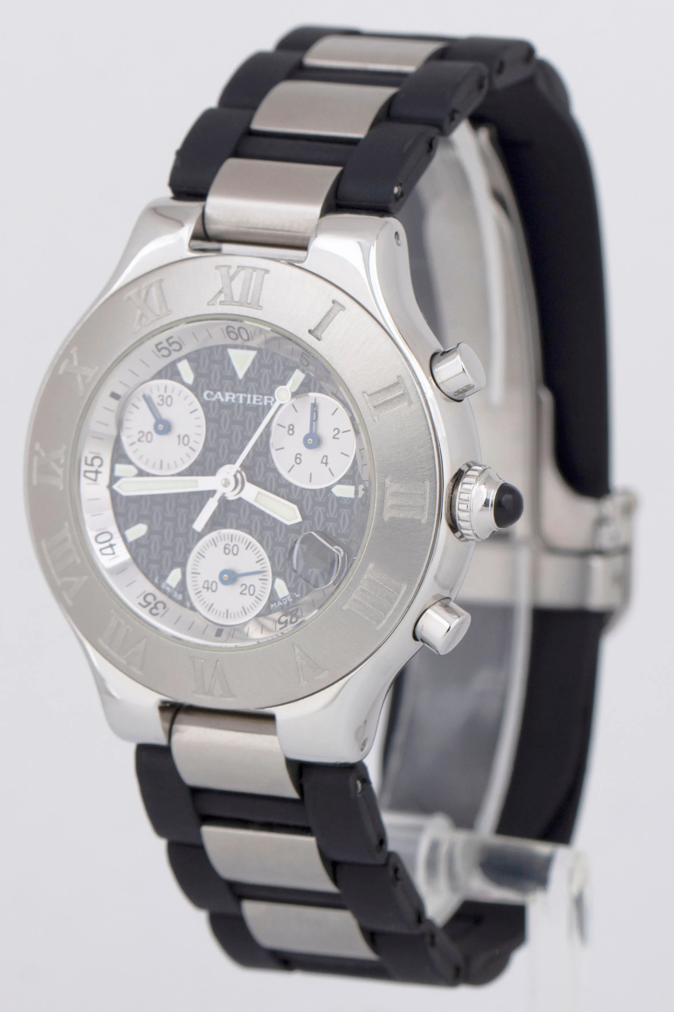 Cartier Must 21 Chronoscaph 38mm W10125U2 Date Black Quartz 2424 Watch
