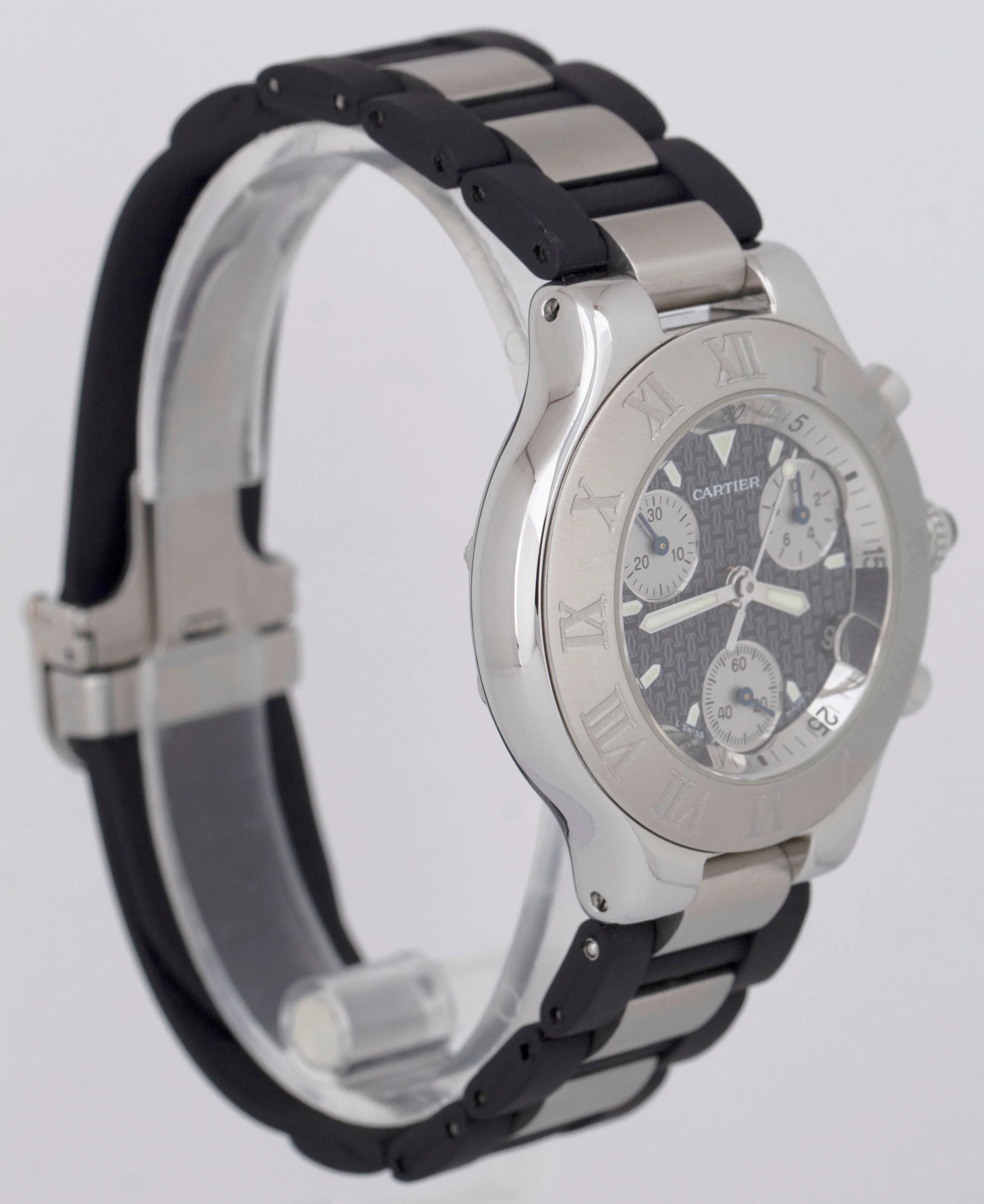 Cartier Must 21 Chronoscaph 38mm W10125U2 Date Black Quartz 2424 Watch