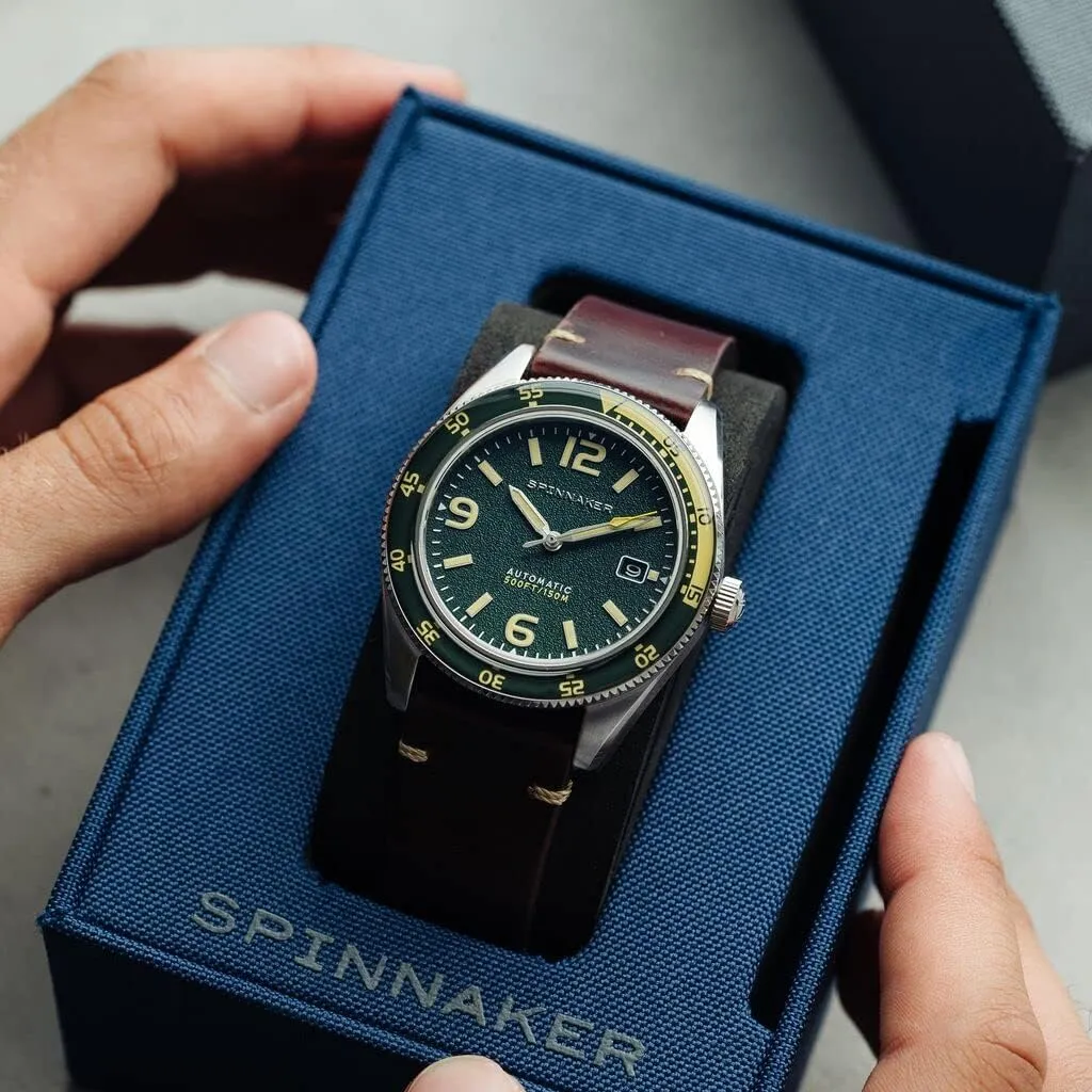 Case, Leather formalize raw Strap, Water Resistant 150m, SP-5055 Spinnaker Fleuss Men??s Watch - Automatic Dive Watch for Men, 43mm Stainless Steel 