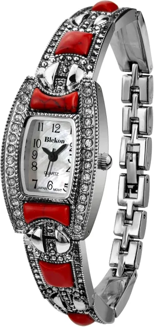 Case Pearl Dial Metal Link Bracelet Fashion Watch Blekon Collections Japanese Quartz Ladies introduction Square Stones 21mm 