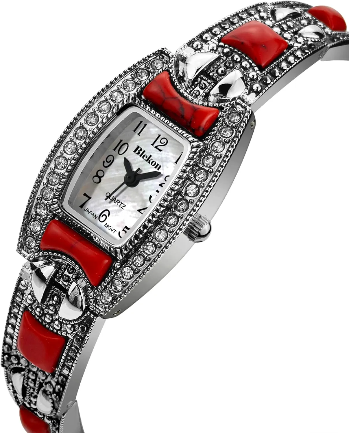 Case Pearl Dial Metal Link Bracelet Fashion Watch Blekon Collections Japanese Quartz Ladies introduction Square Stones 21mm 