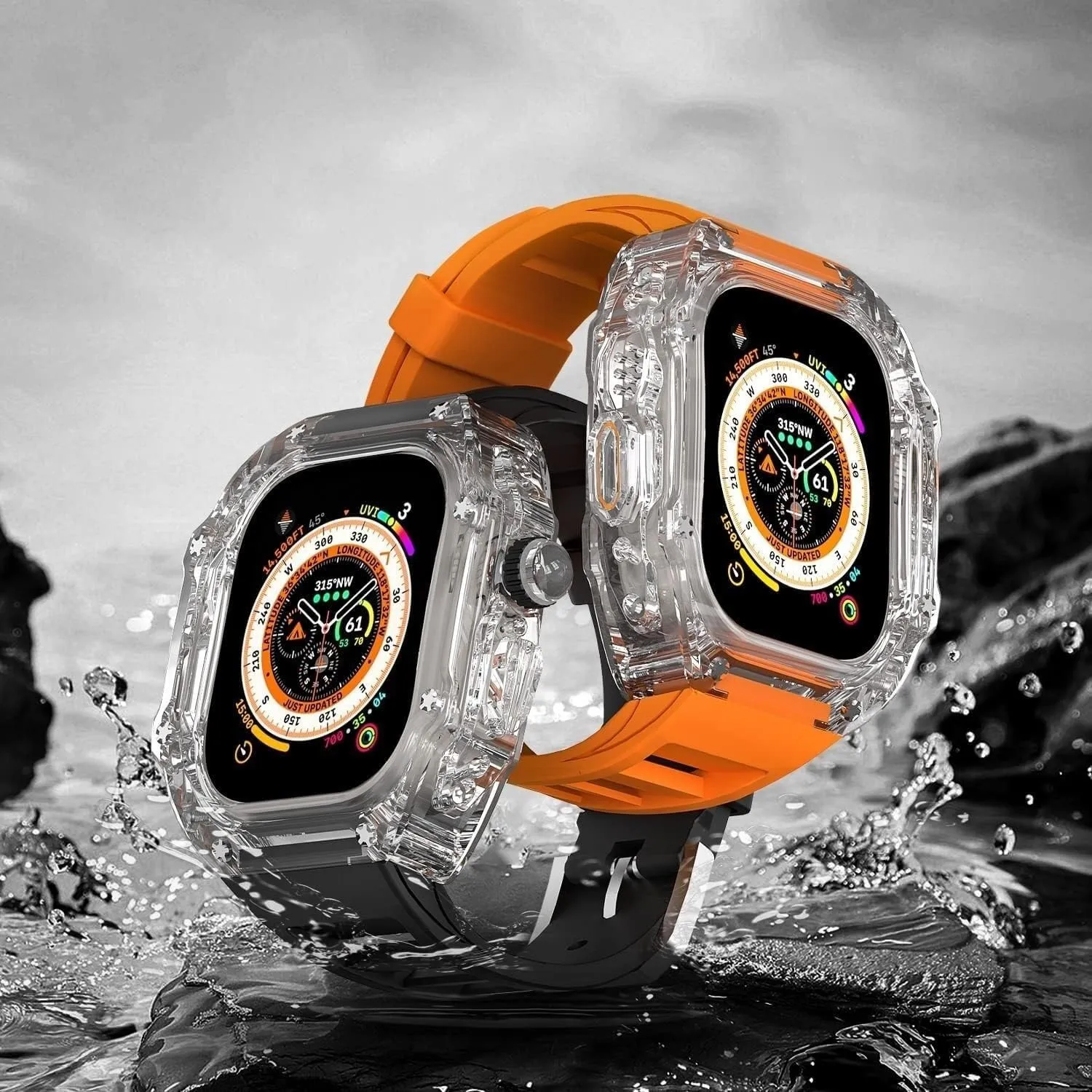 Case Rubber Strap Mod Kit, For Apple Watch 8/7/6/5/4/SE villager 49mm 45mm 44mm,RM Crystal Shockproof Watch Case Sport Bands PC Transparent Watch 