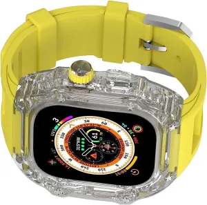Case Rubber Strap Mod Kit, For Apple Watch 8/7/6/5/4/SE villager 49mm 45mm 44mm,RM Crystal Shockproof Watch Case Sport Bands PC Transparent Watch 