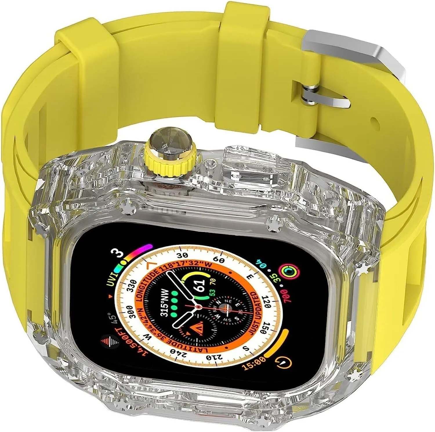 Case Rubber Strap Mod Kit, For Apple Watch 8/7/6/5/4/SE villager 49mm 45mm 44mm,RM Crystal Shockproof Watch Case Sport Bands PC Transparent Watch 