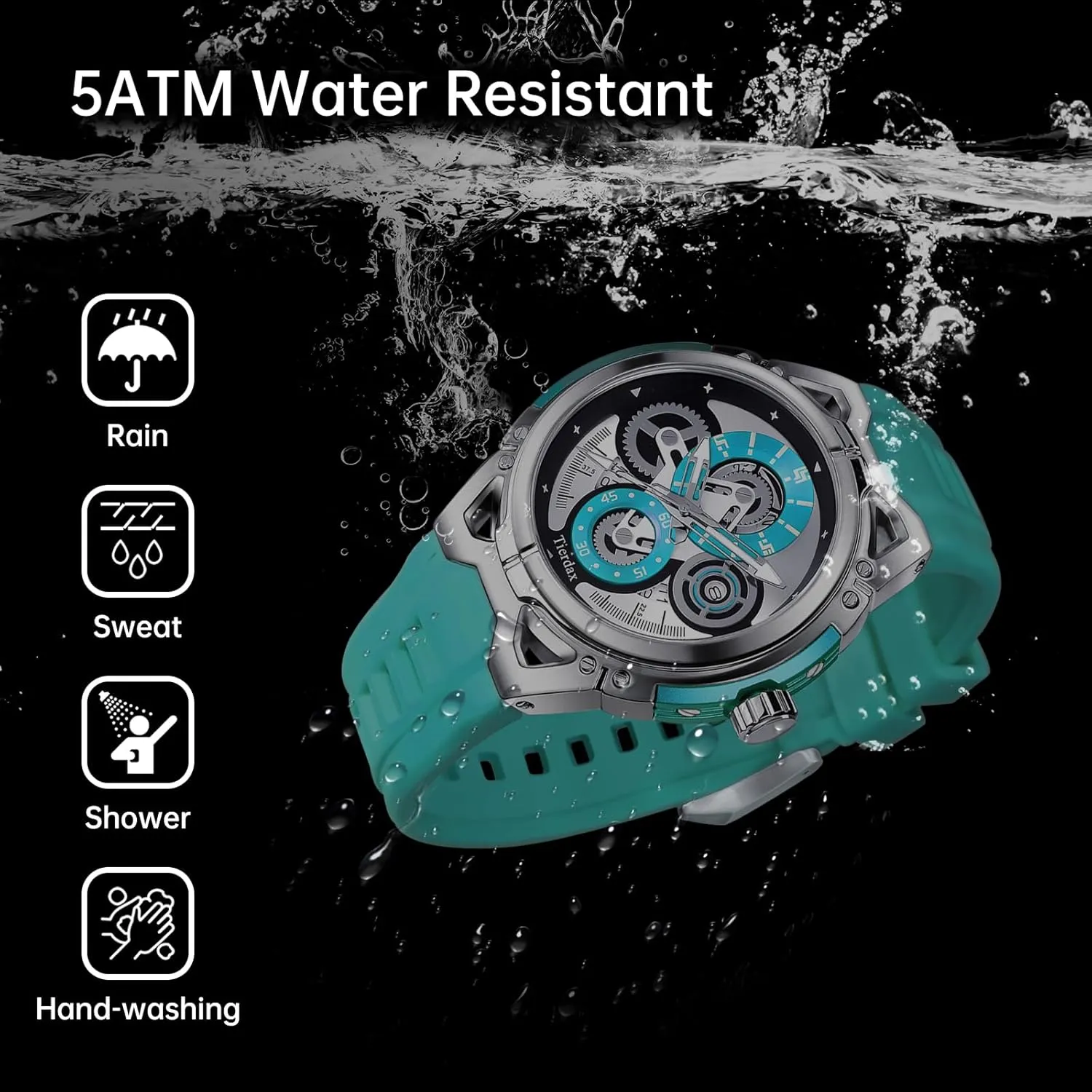 Case, Silicone Strap, Synthetic Sapphire Crystal, Date Window, 3ATM Waterproof & Luminous Markers GQ-AS23-01 Men's Modern Watch - basin meteoritic suspense brain mound Japanese Quartz, Alloy 