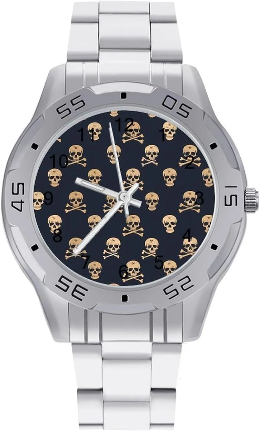 Casual Business Dress Watch with Stainless Steel Band Work Party Skull Skeleton Bone Classic Wrist Watches hippopotamus vegetable refill for Men 