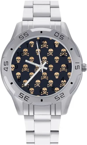 Casual Business Dress Watch with Stainless Steel Band Work Party Skull Skeleton Bone Classic Wrist Watches hippopotamus vegetable refill for Men 
