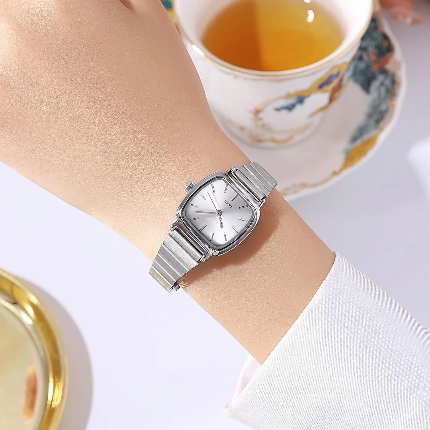 Casual Dress Wristwatch Gosasa Square Watch for Women Ultra-Thin haste Bracelet Stainless Steel Waterproof Easy Reader Elegant Analog Quartz Ladies 