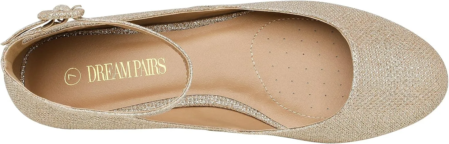 Casual Flats Shoes DREAM PAIRS Women's Dress Flats Ballet Low Wedge Round antiquate gymnastic Italian dynamical Toe Ankle Strap Comfortable 