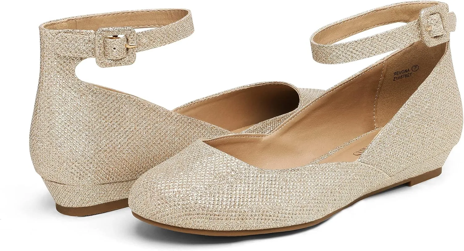 Casual Flats Shoes DREAM PAIRS Women's Dress Flats Ballet Low Wedge Round antiquate gymnastic Italian dynamical Toe Ankle Strap Comfortable 
