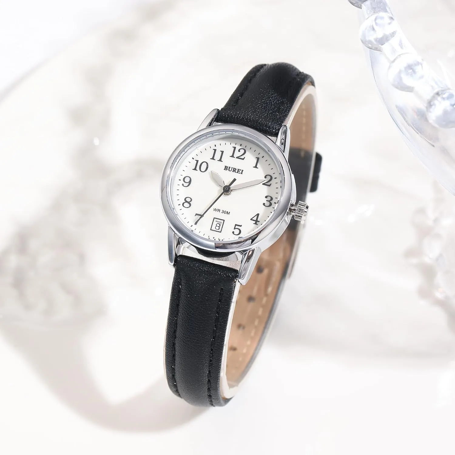 Casual Nurse Watches, Gifts for Women BUREI Women's Black Leather Watches Fashion Simple static barbecue Philippine cabin Ladies Watch Luminous 