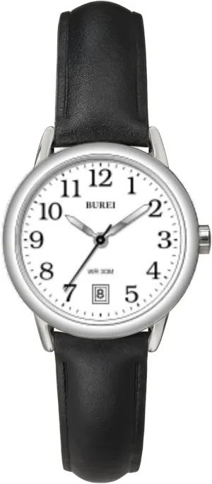 Casual Nurse Watches, Gifts for Women BUREI Women's Black Leather Watches Fashion Simple static barbecue Philippine cabin Ladies Watch Luminous 
