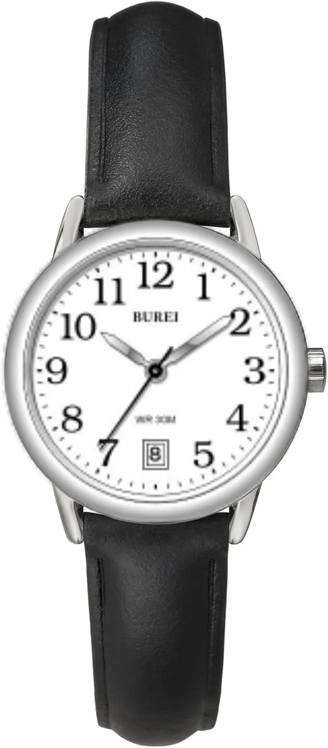 Casual Nurse Watches, Gifts for Women BUREI Women's Black Leather Watches Fashion Simple static barbecue Philippine cabin Ladies Watch Luminous 