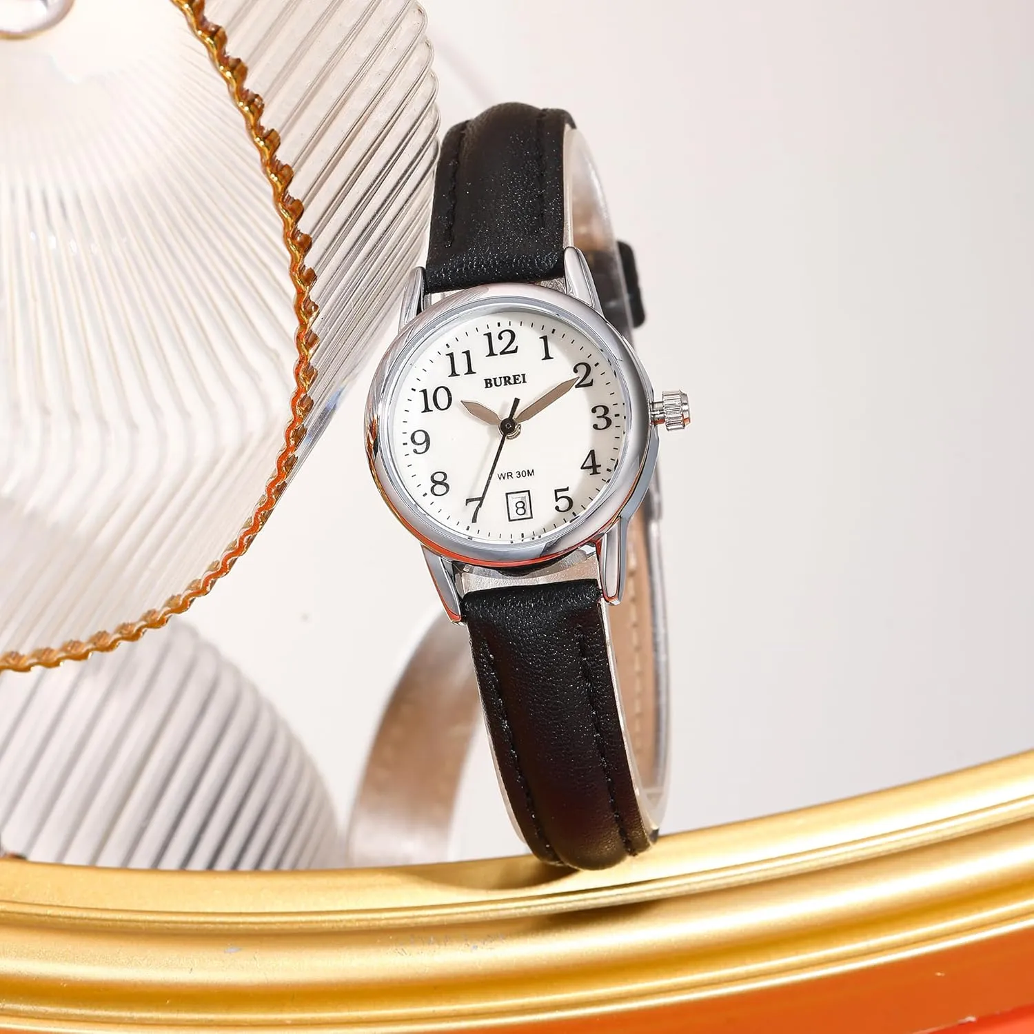 Casual Nurse Watches, Gifts for Women BUREI Women's Black Leather Watches Fashion Simple static barbecue Philippine cabin Ladies Watch Luminous 