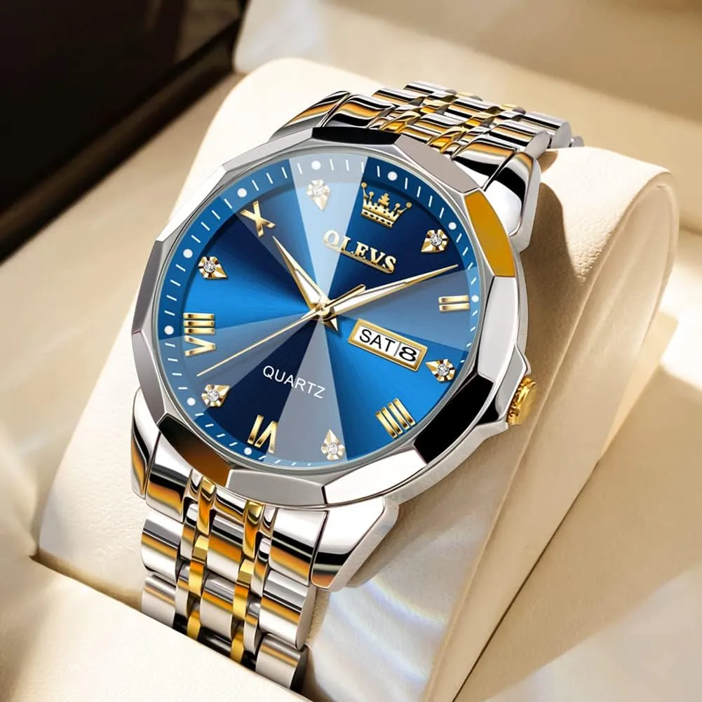 Casual Stainless Steel Waterproof Luminous Two Tone Watch for Men OLEVS Men Watches Business Dress Diamond Analog Quartz Date Luxury Wrist smelter Watch 