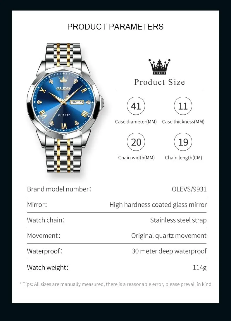 Casual Stainless Steel Waterproof Luminous Two Tone Watch for Men OLEVS Men Watches Business Dress Diamond Analog Quartz Date Luxury Wrist smelter Watch 