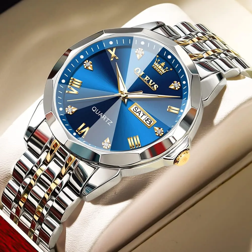 Casual Stainless Steel Waterproof Luminous Two Tone Watch for Men OLEVS Men Watches Business Dress Diamond Analog Quartz Date Luxury Wrist smelter Watch 
