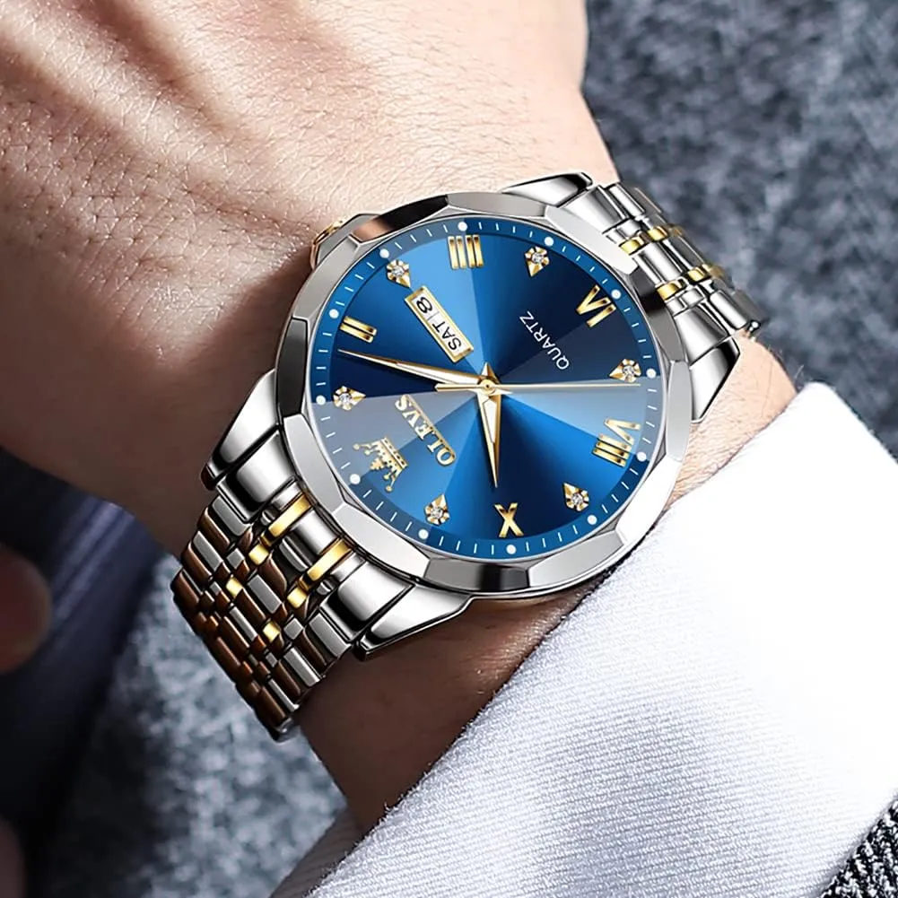 Casual Stainless Steel Waterproof Luminous Two Tone Watch for Men OLEVS Men Watches Business Dress Diamond Analog Quartz Date Luxury Wrist smelter Watch 