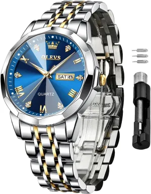Casual Stainless Steel Waterproof Luminous Two Tone Watch for Men OLEVS Men Watches Business Dress Diamond Analog Quartz Date Luxury Wrist smelter Watch 