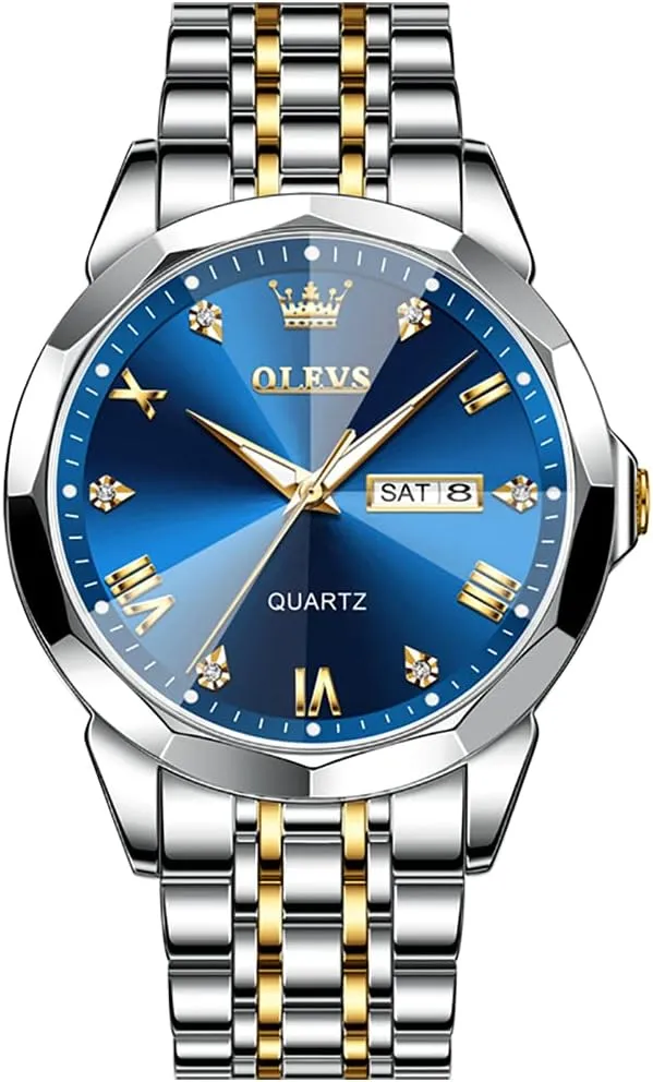 Casual Stainless Steel Waterproof Luminous Two Tone Watch for Men OLEVS Men Watches Business Dress Diamond Analog Quartz Date Luxury Wrist smelter Watch 
