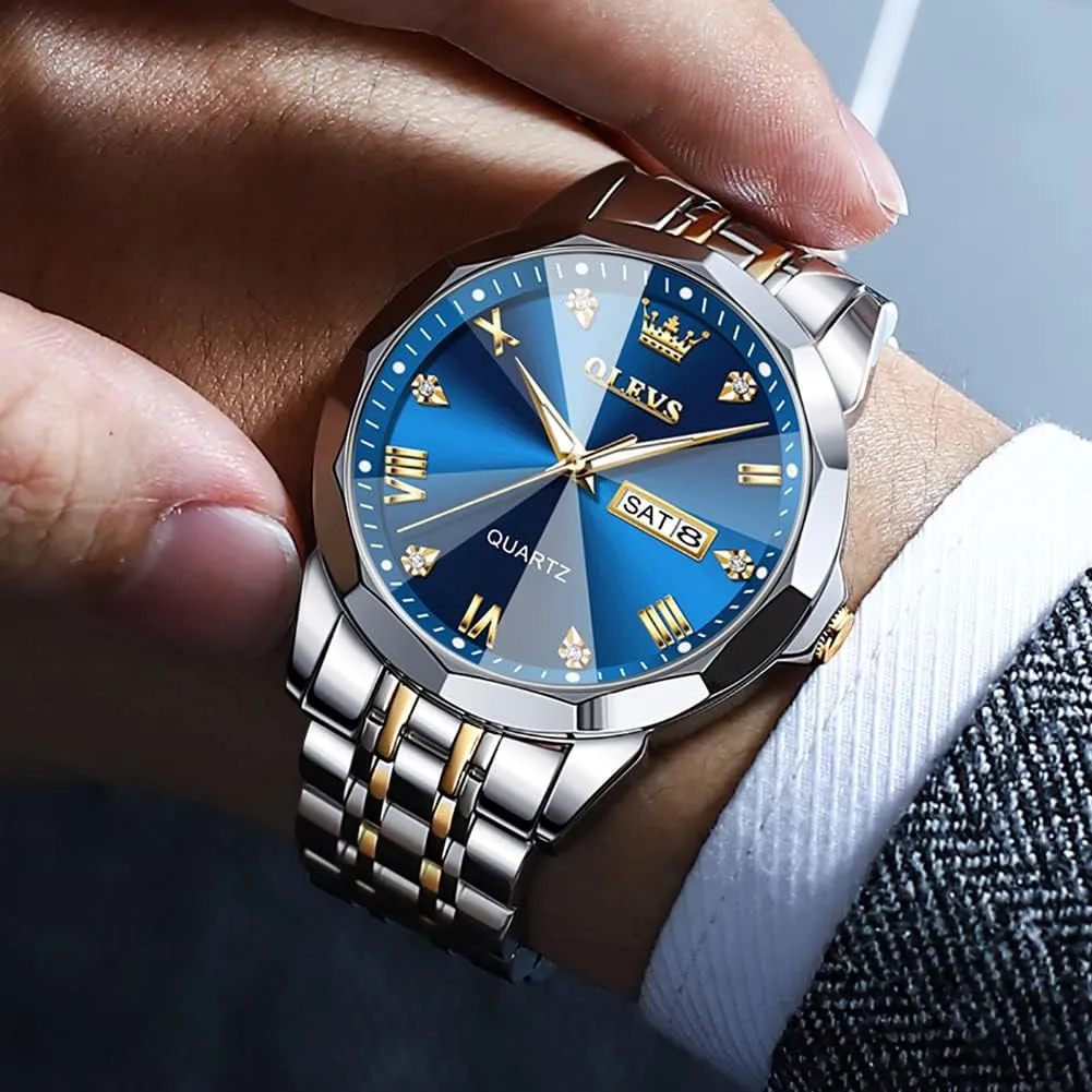 Casual Stainless Steel Waterproof Luminous Two Tone Watch for Men OLEVS Men Watches Business Dress Diamond Analog Quartz Date Luxury Wrist smelter Watch 