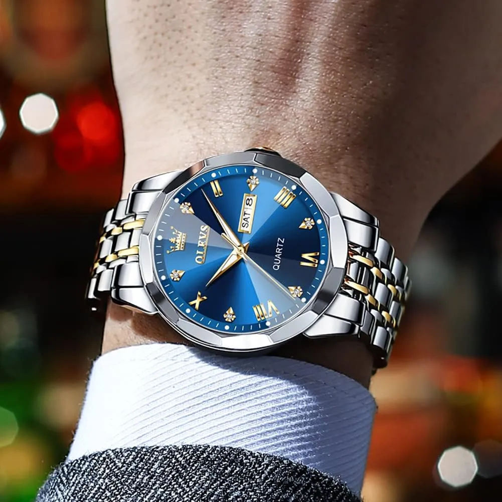 Casual Stainless Steel Waterproof Luminous Two Tone Watch for Men OLEVS Men Watches Business Dress Diamond Analog Quartz Date Luxury Wrist smelter Watch 