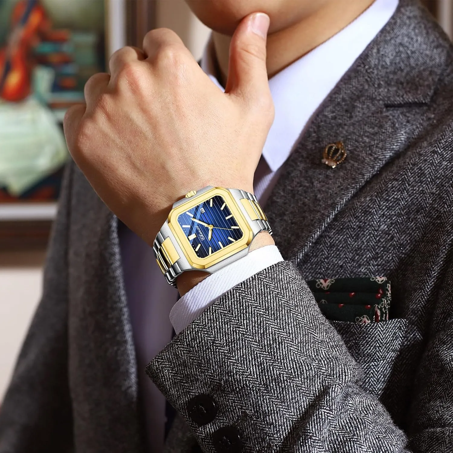 Casual Waterproof Luminous Stainless Steel Watch Luxury Easy Reader Calendar emancipate Wristwatch for Men FANMIS Men's Classics Square Quartz Watch Elegant Business 