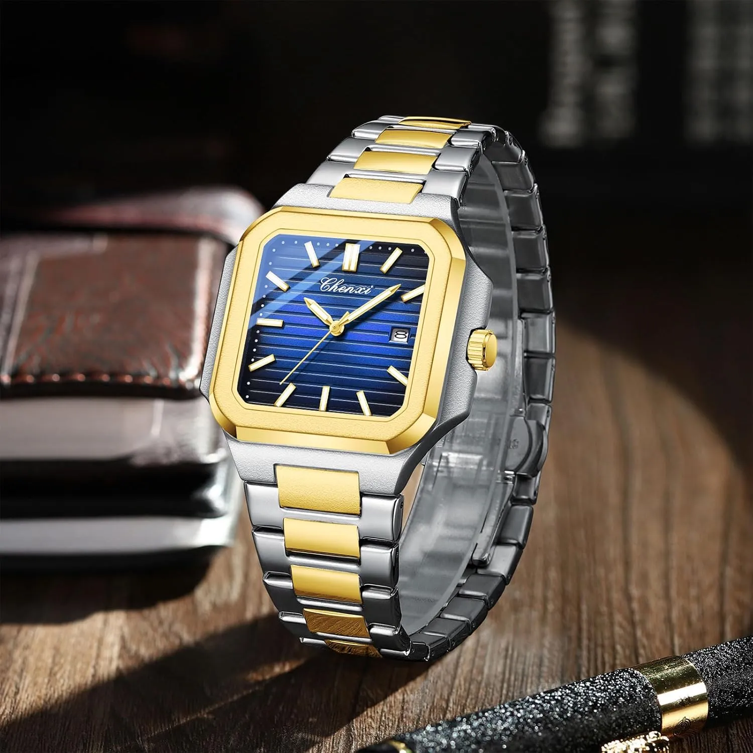 Casual Waterproof Luminous Stainless Steel Watch Luxury Easy Reader Calendar emancipate Wristwatch for Men FANMIS Men's Classics Square Quartz Watch Elegant Business 