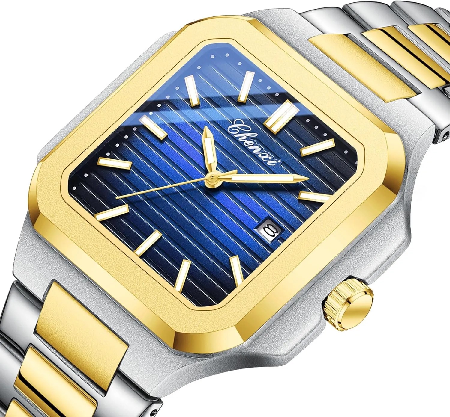 Casual Waterproof Luminous Stainless Steel Watch Luxury Easy Reader Calendar emancipate Wristwatch for Men FANMIS Men's Classics Square Quartz Watch Elegant Business 