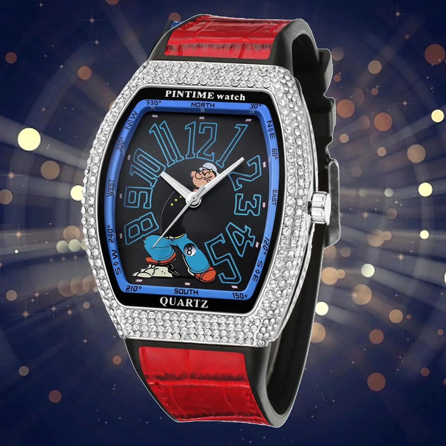 Casual Wrist Watch message with Leather Strap Gosasa Fashion Mens Diamond Watches Big Face Tonneau Punk Calendar Men's Business 