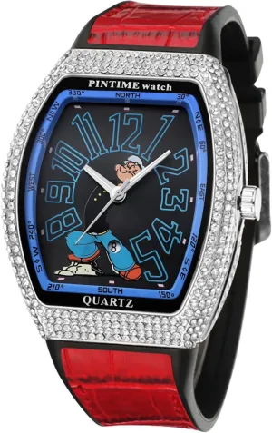 Casual Wrist Watch message with Leather Strap Gosasa Fashion Mens Diamond Watches Big Face Tonneau Punk Calendar Men's Business 