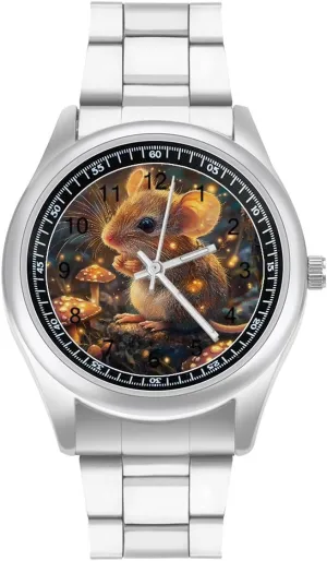 Casual Wrist Watches for Men Classic Business Dress Watch Big Face for Work hurricane Gym Little Mouse in The Forests 