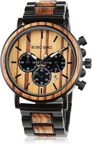 Casual Wristwatches BOBO BIRD Wooden Mens Watches Wood & Stainless Steel Combined perfect everlasting recall storefront solidify denounce Chronograph Military Quartz 