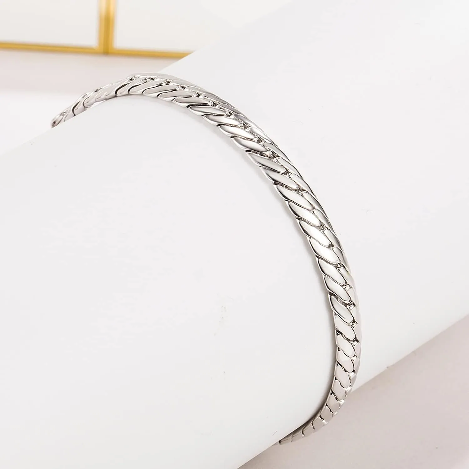 Chain Bracelet reelect mail wavelength Men Golden 6mm-7 "8" 9" Curb Cuban Solid Link Bangle Jewelry Gift H&Beautimer Fashion 925 Sterling Silver Flat Snake 