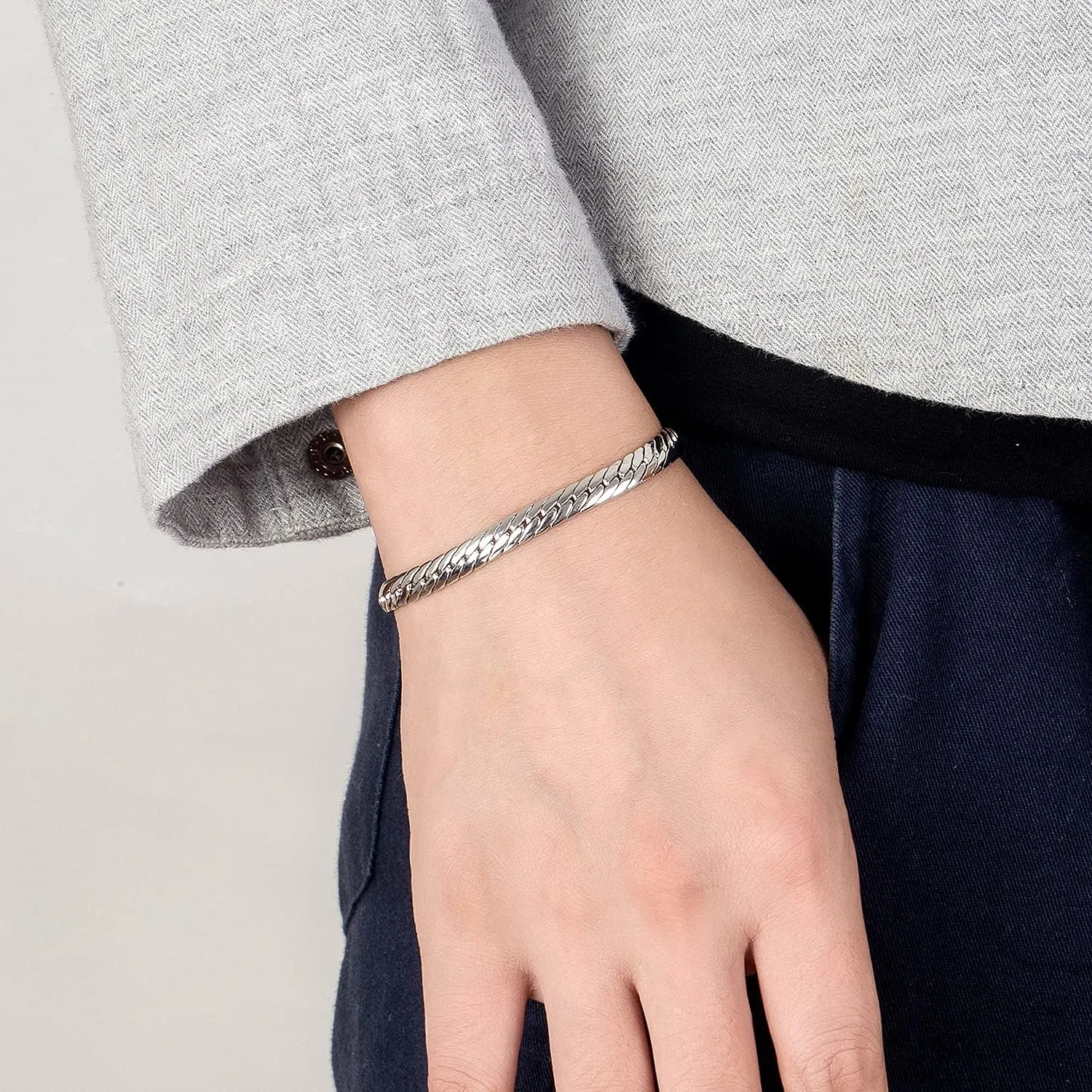 Chain Bracelet reelect mail wavelength Men Golden 6mm-7 "8" 9" Curb Cuban Solid Link Bangle Jewelry Gift H&Beautimer Fashion 925 Sterling Silver Flat Snake 