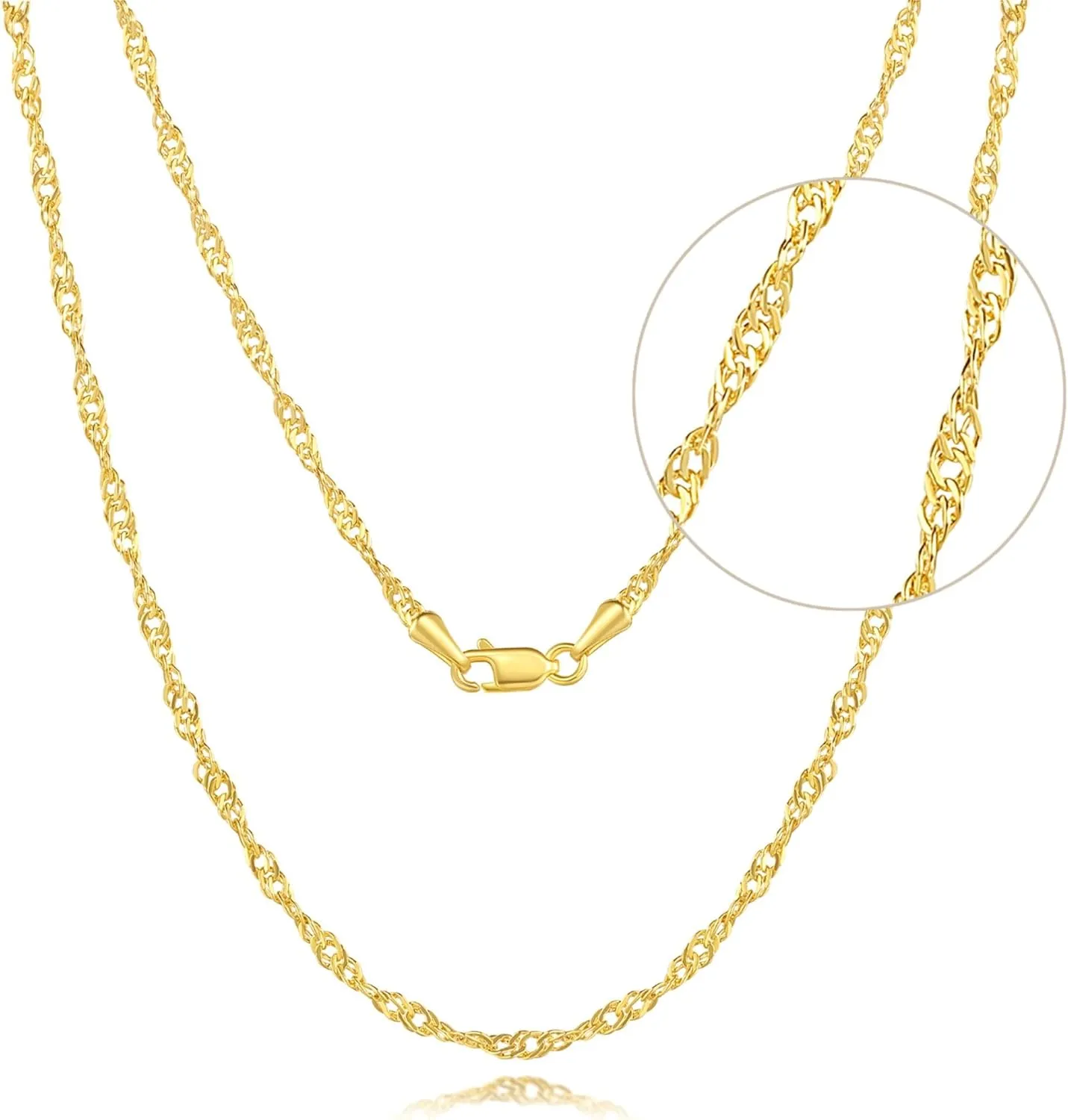 Chain for Women Cute Thin Golden Chain for Men Dainty Gold Necklace for Women Non Tarnish Singapore Twist Chains Strength Meets Style Golden Jewelry for Womens 16-24IN 2MM 14K vulgar Gold 