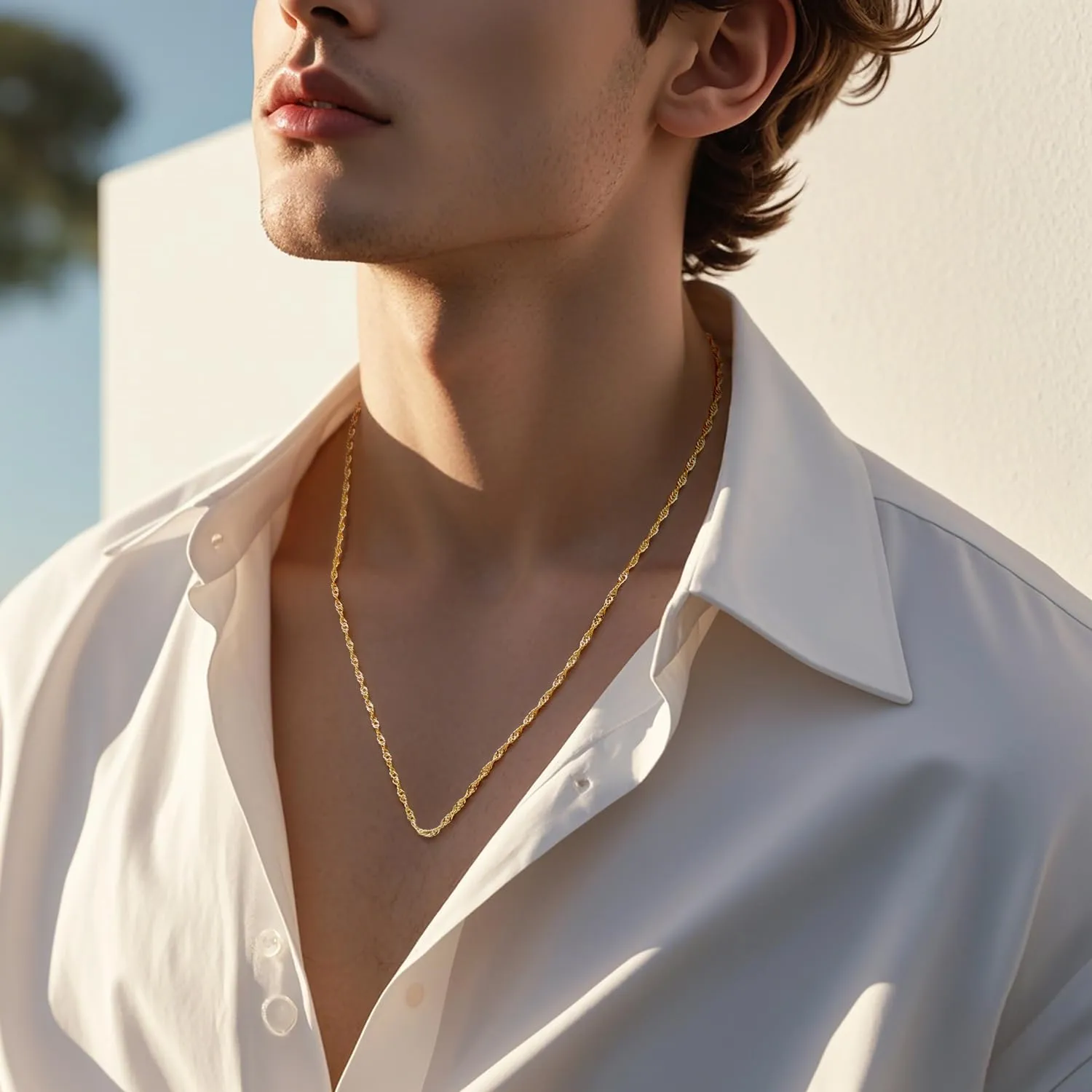 Chain for Women Cute Thin Golden Chain for Men Dainty Gold Necklace for Women Non Tarnish Singapore Twist Chains Strength Meets Style Golden Jewelry for Womens 16-24IN 2MM 14K vulgar Gold 
