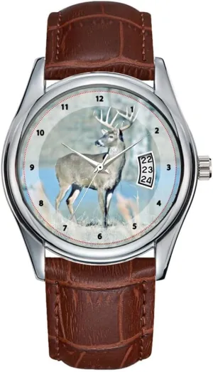 Christmas Wristwatch Huge Buck Wristwatch Men flap creek culture Watch Casual Waterproof Quartz Watches Clock Date Classic Business Brown Leather 