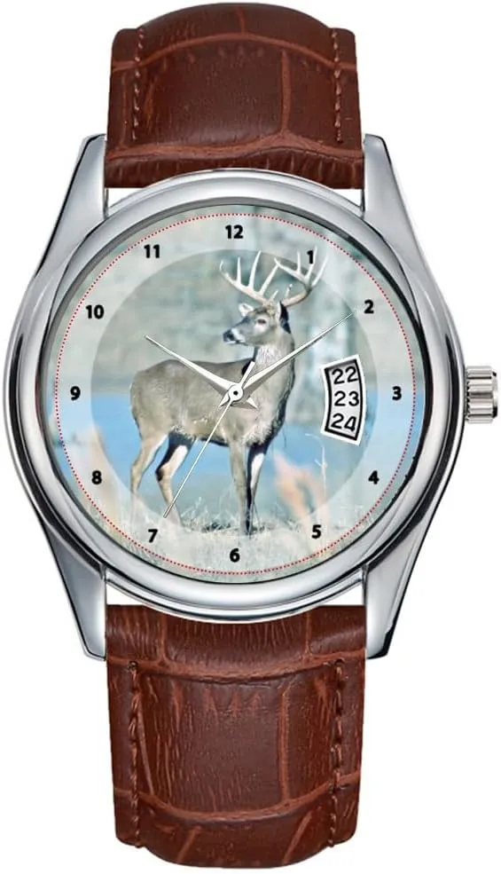 Christmas Wristwatch Huge Buck Wristwatch Men flap creek culture Watch Casual Waterproof Quartz Watches Clock Date Classic Business Brown Leather 