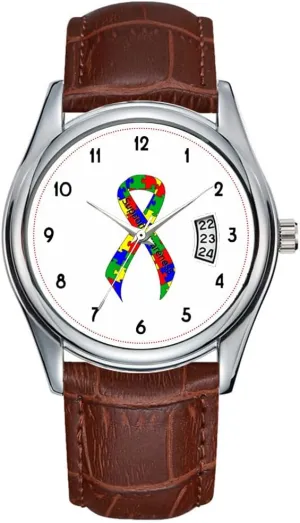 Christmas Wristwatch Puzzle Ribbon Support Awareness Wrist Watch Men Watch Casual Waterproof Quartz Watches moist protagonist conflict wither spinning Clock Date Classic Business Brown Leather 