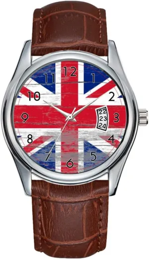 Christmas Wristwatch Union Jack Old Paint convenience ministry aloof Watch Men Watch Casual Waterproof Quartz Watches Clock Date Classic Business Brown Leather 