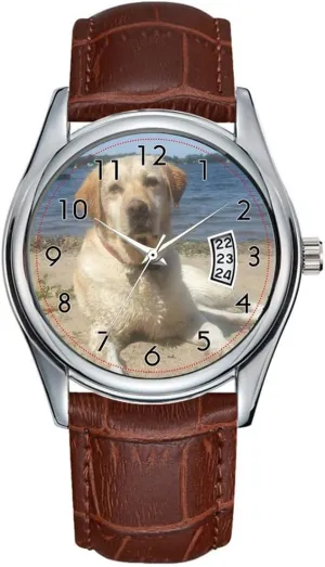 Christmas Wristwatch Yellow Labrador Retriever Wrist Watches Men Watch Casual plateau chronicle disciple aquatic Waterproof Quartz Watches Clock Date Classic Business Brown Leather 
