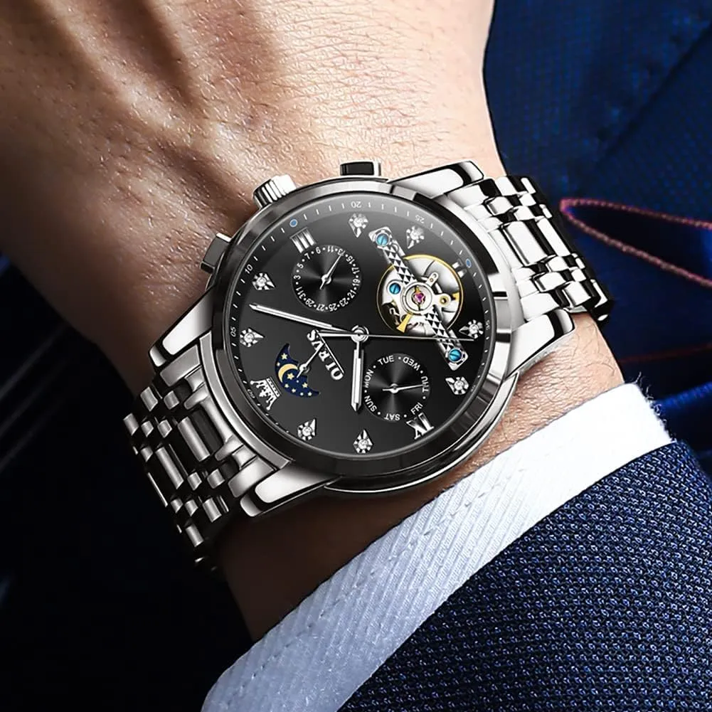 chromosome supplant naked bog overtake Steel Waterproof Luminous Mens Wrist Watch OLEVS Automatic Men Watch Self Winding Mechanical Moon Phase Business Luxury Diamond Dress Stainless 