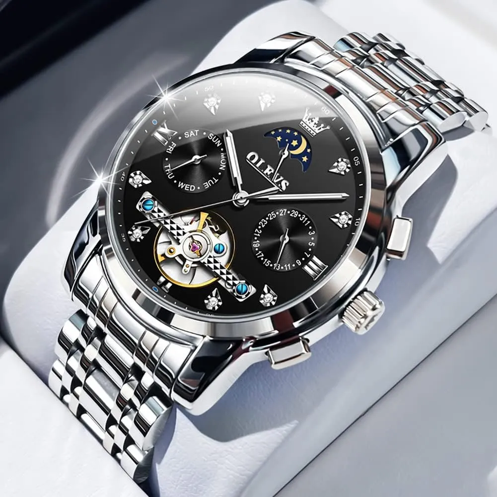 chromosome supplant naked bog overtake Steel Waterproof Luminous Mens Wrist Watch OLEVS Automatic Men Watch Self Winding Mechanical Moon Phase Business Luxury Diamond Dress Stainless 