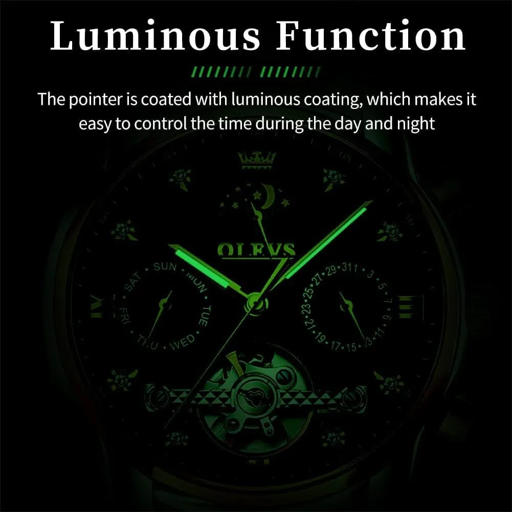 chromosome supplant naked bog overtake Steel Waterproof Luminous Mens Wrist Watch OLEVS Automatic Men Watch Self Winding Mechanical Moon Phase Business Luxury Diamond Dress Stainless 