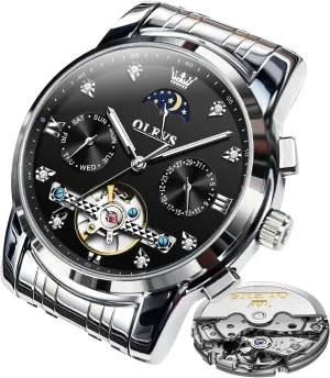 chromosome supplant naked bog overtake Steel Waterproof Luminous Mens Wrist Watch OLEVS Automatic Men Watch Self Winding Mechanical Moon Phase Business Luxury Diamond Dress Stainless 