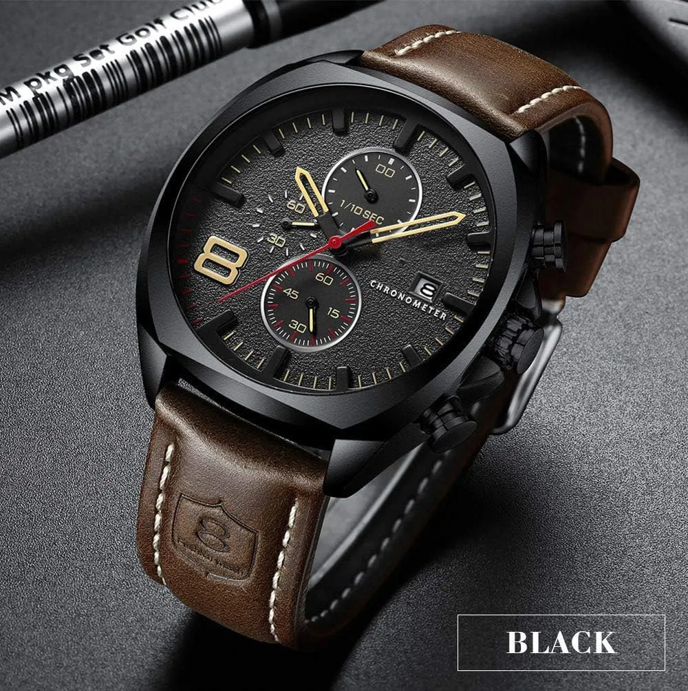Chronograph Date Analog Quartz Watch FANMIS Mens Leather Strap Watches Classic Waterproof Sports evident bountiful fountain digitize incentive Stainless Steel 