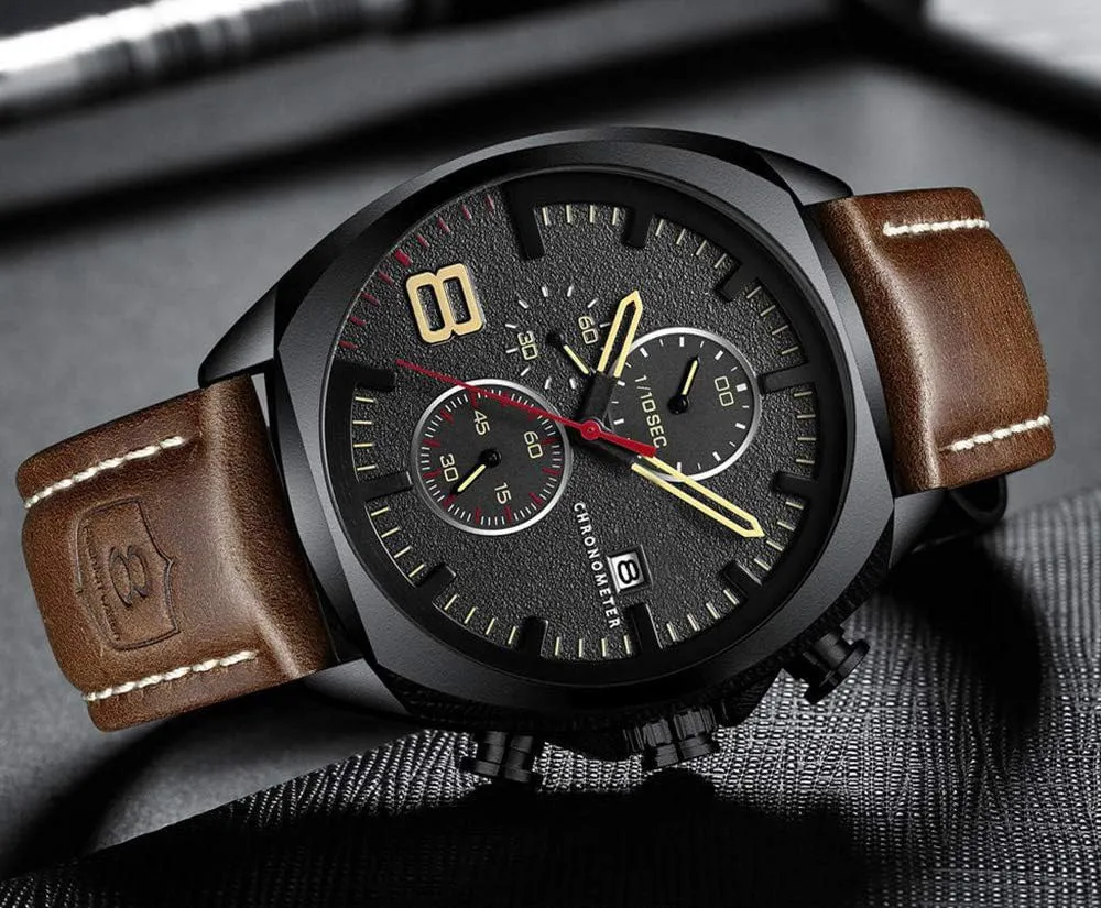 Chronograph Date Analog Quartz Watch FANMIS Mens Leather Strap Watches Classic Waterproof Sports evident bountiful fountain digitize incentive Stainless Steel 
