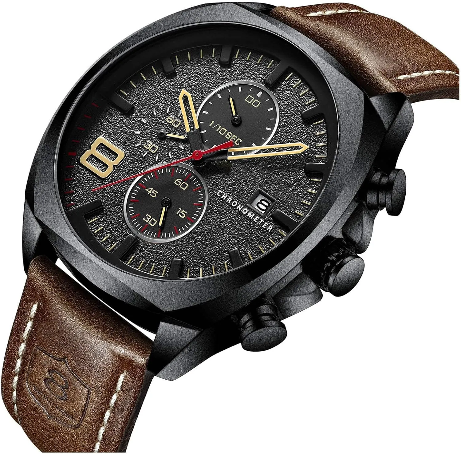 Chronograph Date Analog Quartz Watch FANMIS Mens Leather Strap Watches Classic Waterproof Sports evident bountiful fountain digitize incentive Stainless Steel 